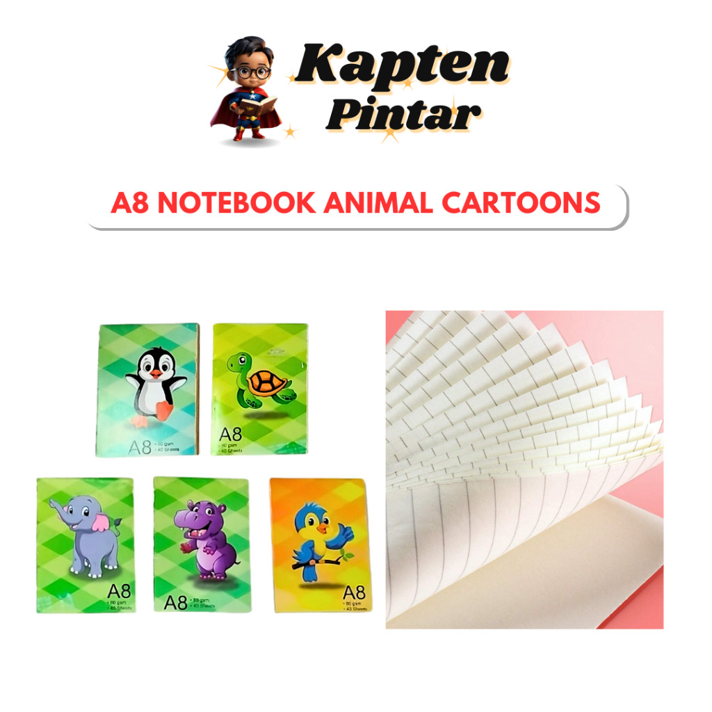 A8 Notebook Animal Cartoons | 40 Sheets | A8 | 80gsm
