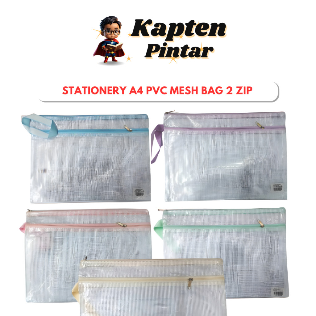 Stationery A4 PVC Mesh Bag 2 Zip