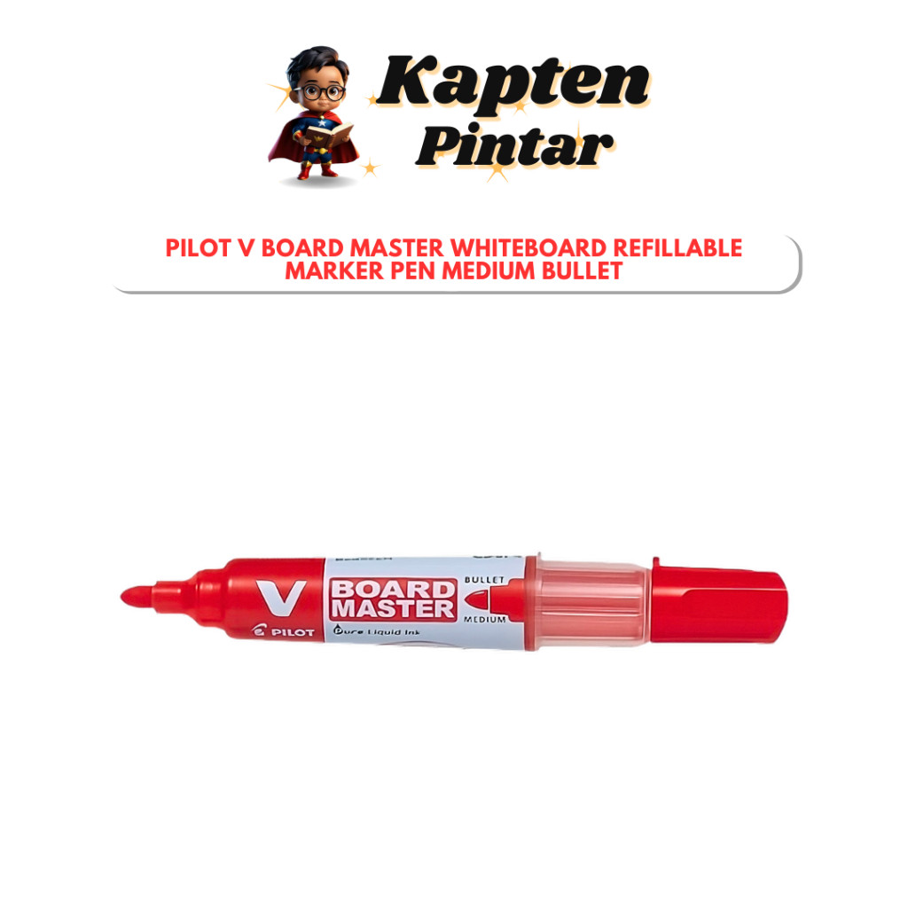 Pilot V Board Master Whiteboard Red Refillable Marker Pen Medium Bullet