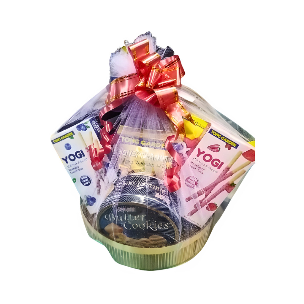 Hari Raya Hamper (Baby Pink) contain Snacks, Popcorn, TG YOGI, Sunflower Seeds, Honey Peanut, Amore Butter Cookies - Image 3