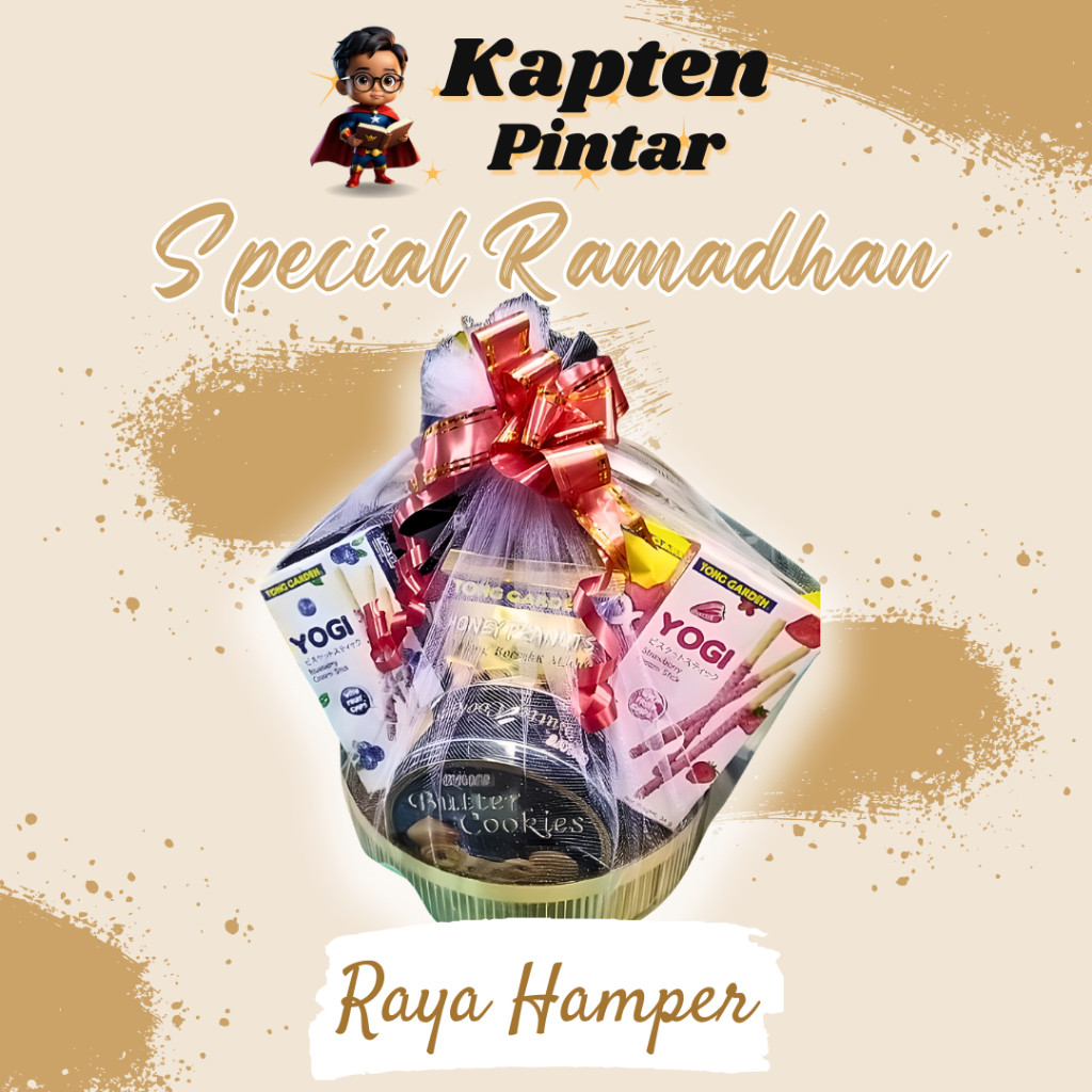 Hari Raya Hamper (Baby Pink) contain Snacks, Popcorn, TG YOGI, Sunflower Seeds, Honey Peanut, Amore Butter Cookies
