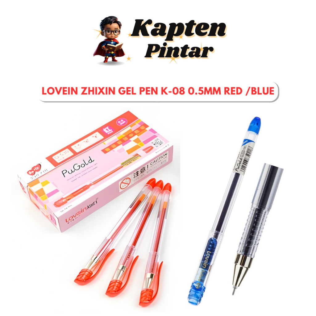 Lovein Zhixin Gel Pen K-08 0.5mm Red /Blue (per pen)